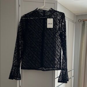 AMUR Intricate Black Lace Blouse